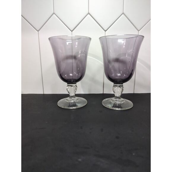 Cristal D'Arques-Durand Amethyst Wine Glasses, Set of 2, Vintage Purple Stemware - Picture 3 of 9